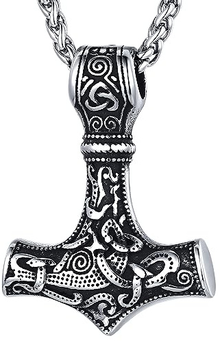 FaithHeart Odin viking halsband för män, halsband i rostfritt stål, med dubbel yxa/runa, symbol, nordisk Odin amulett med kors/hjälm