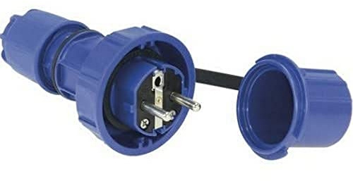 SIROX Druckwasserdichter Schutzkontakt-Stecker, blau, IP66/IP68, 250 V, 10 A, Klappdeckel, Made in Germany