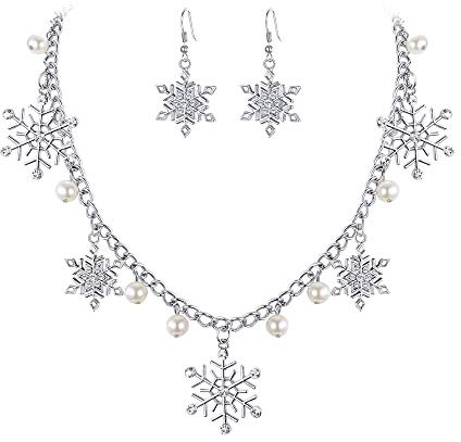 EVER FAITH Schneeflocke Schmuckset für Damen Kristall Creme simuliert Perle Winter snowflower Halskette und Ohrringe Set