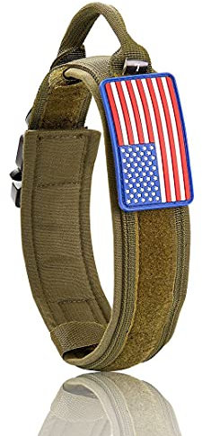 RILPET Taktisches Hundehalsband, verstellbar, mit stabiler Metallschnalle, Griff, 4,6 cm breit, Armee-Qualität, Nylon, Militär-Halsbänder mit Klettverschluss für Patches für Hunde (Mgrün, L)