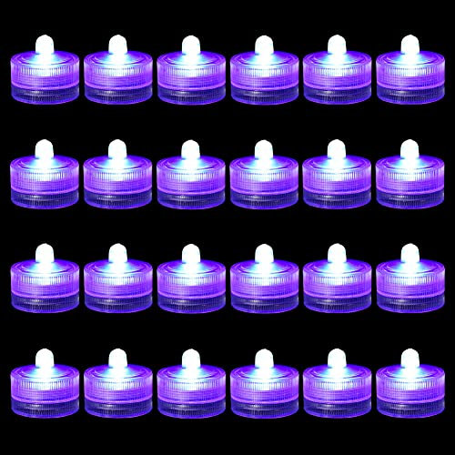 idyl light 24 Lumières LED Submersible Étanche,Violet Bougies à LED IP68 Étanche pour Vase Aquarium Mariage Décoration Halloween Noël