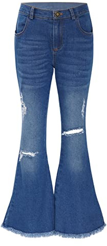 Freebily Flare Byxor Flickor Denim Jeans Klockjeans Flicka Mode Elefant Plät Byxor Hög Midja Stretch Utsvängda Byxor Byxor Vår Höst Jeans, Blå F, 5-6 anni