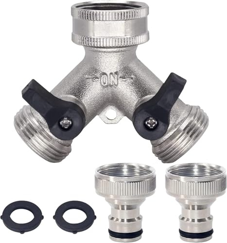 Wzzy Gurden 2 Way Brass Garden Tap Splitter, Double Way 3/4 Garden Hose Splitter Y Valve with Quick Individual On/Off Splitter Connector for Outdoor & Garden Hoses