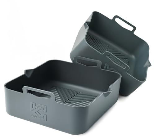 Kitchen Curated Square Silicone Air Fryer Liner 5L for Ninja AF141 AF142 | Fits Ninja AF141 AF142 AF181 AF182 & Cosori CAF-L501 5L. 2 Pack 2.63mm platinum silicone, LFGB certified, dishwasher safe