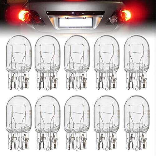 Bynome T20 7443 1891 W21/5W Luz de freno, DRL/luz de circulación diurna/luz lateral de coche de vidrio transparente señal de giro de freno luces traseras bombillas halógenas