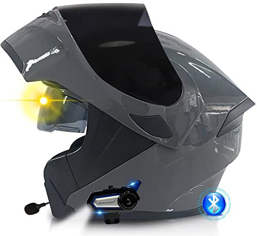 Bluetooth Motorradhelm, Modularer Klapphelm mit Doppelter Sonnenblende, Unisex Integralhelm ECE Zulassung, Scooter Motocross für Erwachsene Männer Frauen, 55-64cm