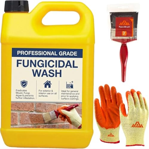 Fungicidal Wash 5-Litre With Perfectonish Gloves & Brush- Powerful Mould,Fungi, Algae and Black Spot Remover on All Mineral Surfaces Ideal for Exterior and Interior Use (2)
