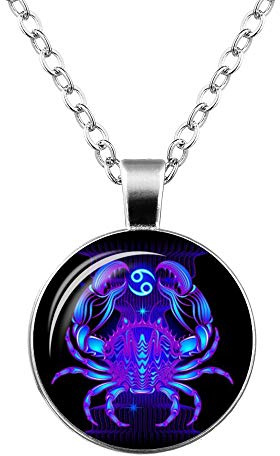 Collana Costellazione Del Cancro - Collana Con 12 Segni Zodiacali, Ciondolo In Vetro, Collana Con Ciondolo, Collana Con Gemme, Ciondolo Con Gemme Con Motivo Astrologico Unico Per Donne E Ragazze Rega