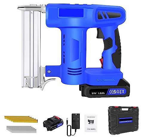 Cordless Brad Nailer, Nailer Gun Battery Powered 2 in 1 Stapler Gun, Magazine Capacity-100 Nails or 100 Staples, Firing Speeding(max.80pcs/MIN), 1.5AH Battery, 500pcs Straight Nail, 500pcs Code Nail