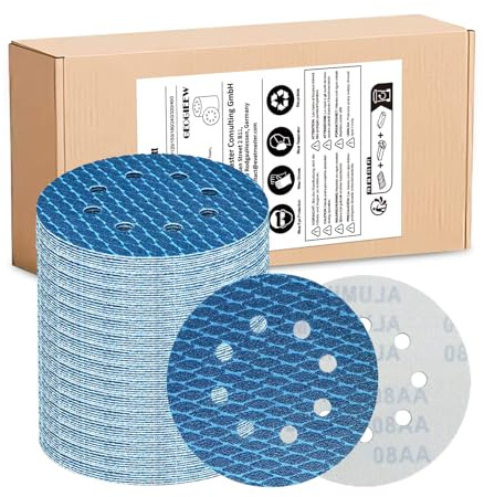 GEOGIEEW 70Stk 125mm Schleifpapier Klett, 40 Körnung 8 Loch, Ideal für Schleifscheiben 125mm klett und Exzenterschleifer