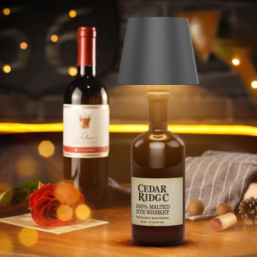 K-Bright Lampada per Bottiglia Ricaricabile, 5200 mAh, Touch Senza Fili con Batteria, per Interni ed Esterni, IP54, 3000K, Grigio Scuro