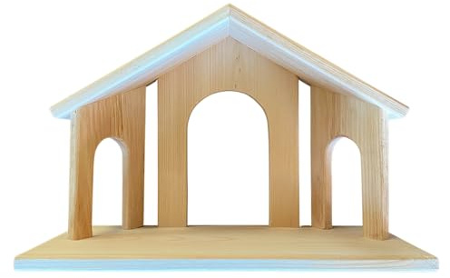 Boxwood and Mum Handmade Christmas Manger Nativity Set Piece, Wooden Stable Nativity Scene, Handcrafted Christmas Decor for Indoor Christmas Nativity Set, Ideal Religious Gift for Christmas
