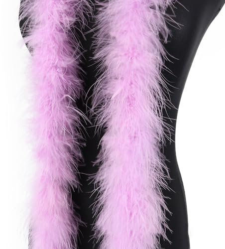 2m 8cm Federboa Truthahnfedern Boa,Flauschige Plüsch-Feder Boa Federstola Federschal Federgirlande für Weihnachtsbaum Hochzeit Basteln Burlesque Karneval Party 20er Jahre Kostüm Deko,ca. 15g Pink Lila