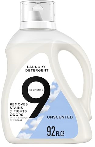 9 Elements Liquid Laundry Detergent, Unscented, Vinegar Powered, 92 fl oz, 1 count