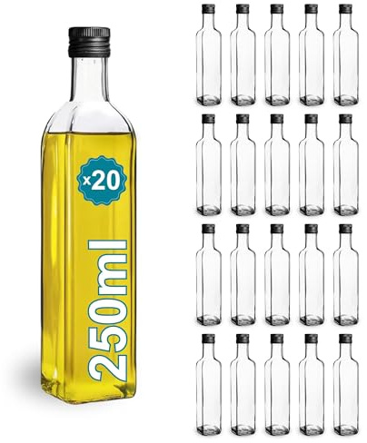 Espirito Rebelde 20 Bouteilles en Verre 250ml avec Bouchon a Vis Noir | Huile d'Olive, Vinaigre, Alcool | Huilier en Verre, Récipient en Verre, Bouteille D'Huile