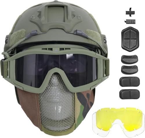 ULTAC MICH2000 - Set di casco e maschera per softair e softair con guida laterale, occhiali per paintball, caccia, CS e gioco, regalo ideale per uomo