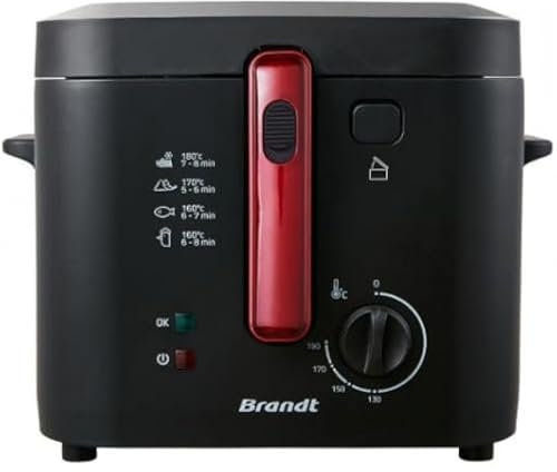BRANDT Friteuse FRI25R2 - Friteuse -Dimensions 237X322X342 - Jusqu'à 1kg de frites - Thermostat réglable de 130° à 190° - 2,5L - 1600W - Acier inoxydable, Rouge et Noir