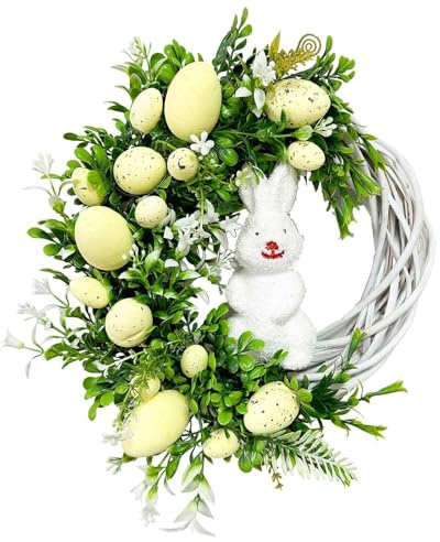TianWlio Osterkranz mit Dekorativen Eiern Party Dekoration Osterkranz Frühling Imitation Eier Dekorieren Design Indoor Dekorative DIY Ostern Haustür Kranz Türkranz Wandkranz (OsD-White, One Size)