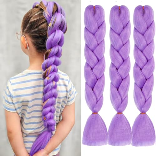 ColorfulPanda - Lot de 3 extensions de cheveux synthétiques, 61 cm, 100 g, cheveux Kanekalon, pour tresses, torsades, crochet, couleur violet clair