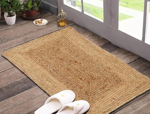Kalakriti 2x3 ft.Welcome Mats for Entry Front Main Door| Jute Doormat Indoor Outdoor| Rustic Vintage Braided Small Reversible Jute Rug for Kitchen, Living Room, Farmhouse Pack of 1
