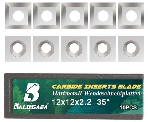 BALUGAEA Wendeplatten 10 Stück HM Wendemesser 12mm x 12mm x 2,2mm, 35° Wendeschneidplatten Ersatzklingen Vierkant Wendepplatten für Holz Drehmaschine Drechselwerkzeug ,Planfräser