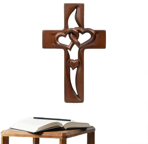 Handgeschnitztes Holzkreuz, Wanddeko aus christlichem Kreuz aus , geschnitztes Familienkreuz | geschnitztes Familienkreuz, einzigartige Dekoration in Herzform, Symbol der Liebe