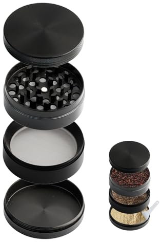 RAFIYU Grinder Crusher, Kräutermühle 4 Teilig, ø63mm, Magnetische Mühle für Spice, Kräuter, Gewürze, Herb - mit Pollen Scraper - Gemacht aus Legierung - Einfach zu säubern(Schwarzes)
