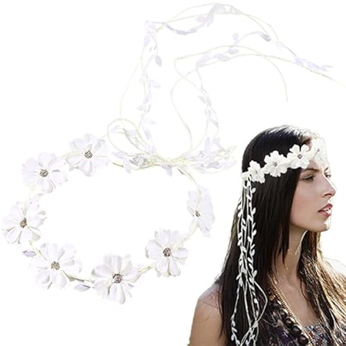 Atifober Fascia per capelli da donna, stile hippie, con margherite, coroncina con fiori bianchi anni '70, alla moda, corona floreale, coroncina per capelli con margherita, accessori per capelli