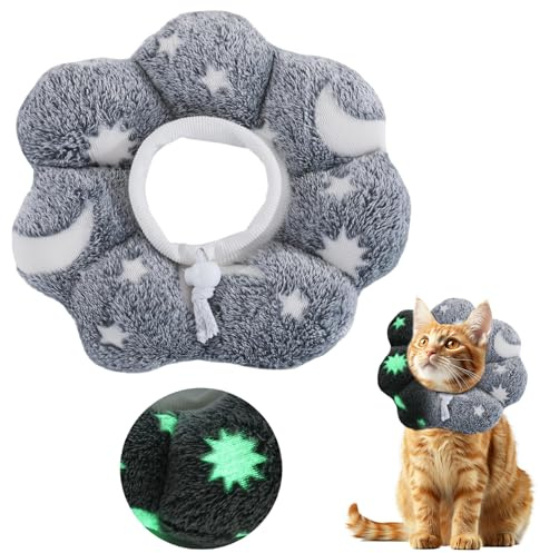 NATOSU Verstellbares, im Dunkeln leuchtendes Katzenhalsband im Kegelstil, elisabethanisches Halsband für die Genesung von Haustieren nach Operationen (M)