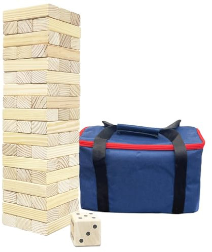 JacJoe All Pro Wooden Tumble Tower Game Toppling Block Stacking Game Timber 54pc Outdoor Yard Games for Family (Big-1.48FT)