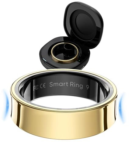 findtime Smart Ring Smartringe Herren Damen Smart Ring Android Fitness Ring Schlaftracker Herzfrequenz SpO2 Messer HRV-Monitor Periode-Erinnerung Kalorie Distanz-Tracking Schrittzähler, Golden12