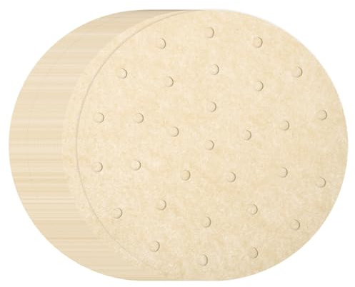 sourcing map Lot de 200 doublures rondes en bambou pour friteuse à air comprimé de 20,3 cm avec trous - Antiadhésives et perforées - Papier sulfurisé jetable pour friteuses à air chaud - Marron