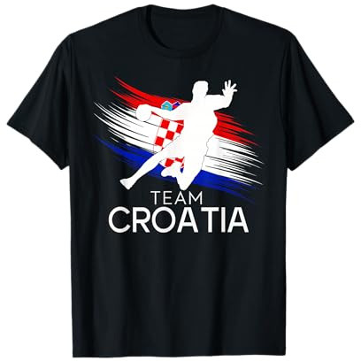 Handball Kroatien Trikot Croatia Handballfan - Unisex-Kinder, Herren, Damen - Schwarz - Klein - Kurzarm - Rundhals-Shirt mit kurzen Ärmeln - T-Shirt