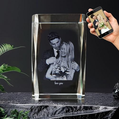 Cristal con Foto Personalizado - Opcional Grabado en 2D/3D, Regalos de Cristal Personalizados con su Propia Foto, Regalos para San Valentín, Aniversario, Cumpleaños Boda para El/Ella - Rectángulo