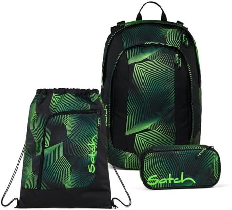 Satch Air Schulrucksack Set 3tlg. inkl. Schlamperbox und Sportbeutel (Seismic Green)