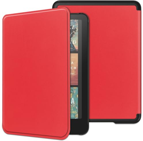 Kepuch Custer Hülle für Kindle Paperwhite 12th 2024, Paperwhite Signature Edition 12th, Colorsoft Signature Edition 1st,Smart PU-Leder Hüllen Schutzhülle Tasche Case Cover - Rot