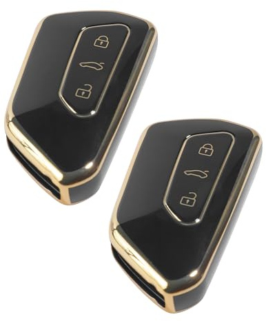 Flaconi Funda Protectora para Llave de Coche,Accesorios para Coche,Funda Carcasa Llave Coche Silicona TPU,para Que Las Llaves de tu Coche se Mantengan como Nuevas (Borde Oro - Negro)