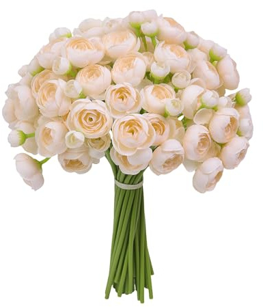 Meldel Künstliche Ranunkel, künstliche Blumen, Champagner, Ranunkeln, für selbstgemachte Blumenstrauß, künstliche Pfingstrosen, Hochzeitsfüller, Blumen für Tafelaufsätze, Arrangements