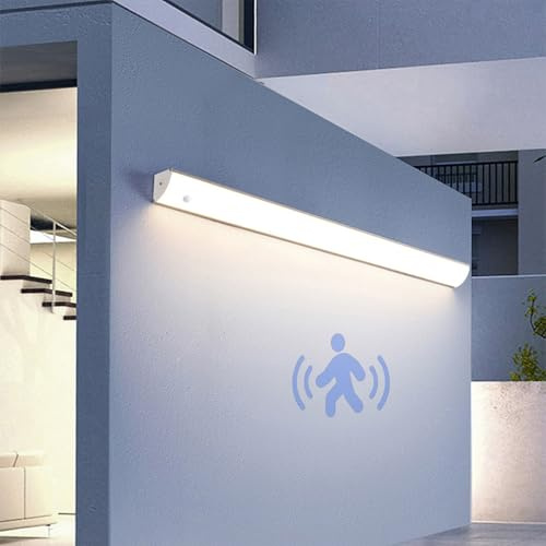 LED Lange Außenwandleuchten mit Bewegungsmelder Wasserdicht Garten Wandlampen Wasserdicht IP65 Aluminium 3000K/4000K/6500K Aussen/Innen Flur Terassen Treppenhaus (Schwarz Natürliches Licht,150cm)