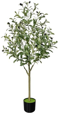 Aoczes 120 cm Árbol de olivo artificial con plantador plantas artificiales para interiores, ramas de oliva falsas y frutas, árbol artificial para oficina, casa, sala de estar, decoración del hogar