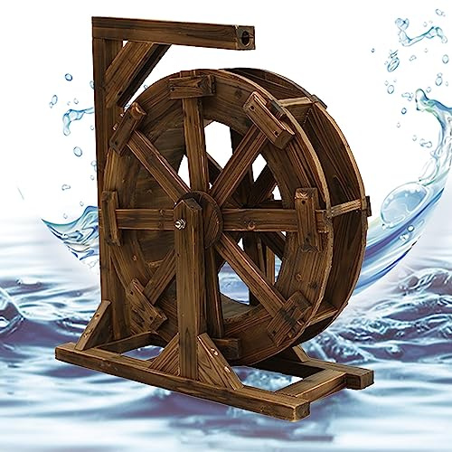 PLMNBQWE Fontana a Cascata con Ruota idraulica in Legno per Giardino - Fontana con Ruote Feng Shui dal Design Rustico per Interni ed Esterni, per laghetti, terrazze e Piscine - Facile da Montare