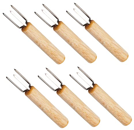 KONTONTY 8 Stück Teiliges Bbq Gabelset mit Holzgriff Rostfrei Scharf Vielseitig für Fleisch Obst Mais Grillbesteck für Outdoor und Zuhause