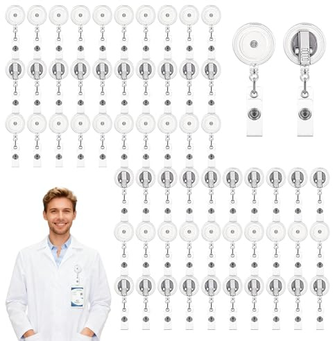 Ausweishalter mit Clip, 50 Stück Strapazierfähiger Einziehbarer Schlüsselanhänger 360° Drehbarer Ausweishalter Ausweisrollenhalter für ID Badge Holder, Kartenhalter