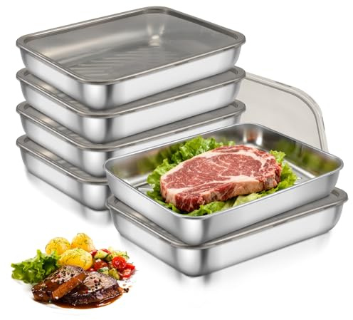 Nagoyuki Set mit 6 Aufschnittboxen für Kühlschrank,Edelstahl Lebensmittel Aufbewahrungsbox mit Sichtdeckel,Wurst Aufbewahrung Kühlschrank, Kühlschrank Organizer für Käse,Fleisch (25.5 * 20 * 5cm) (6)
