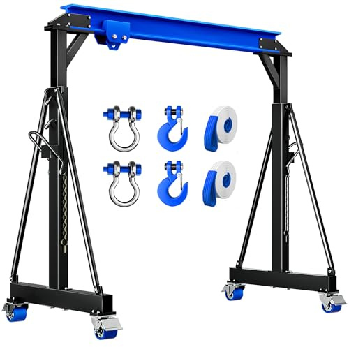Dkenicor 1 Ton 2200Lb Gantry Crane, 7.94FT Maximum Width, 8.57-12.5ft Adjustable Height, Portable Shop Lift Hoist, Blue