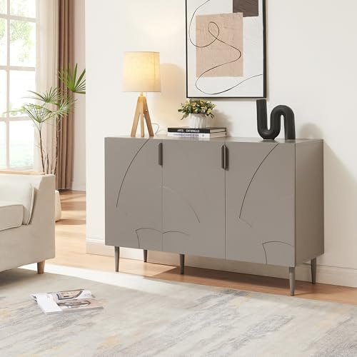 [en.casa] Sideboard Starvili Kommode mit 3 Türen Mehrzweckschrank 75 x 115 x 38 cm Wohnzimmerschrank Buffetschrank Metallbeine Grau