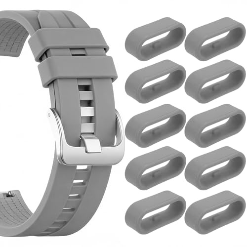 OHiZVZV 10 Pieces Silicone 18mm Watch Band Loops, Universal Elastic Strap Holder Keeper Replacement for Watch Straps (Grey)