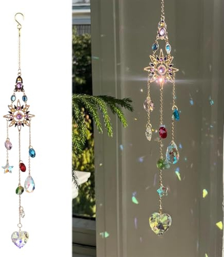 Atrapasoles Cristal Adorno para Sol, Atrapasol Estrellas Corazón Campana De Viento, Suncatcher Adornos Colgantes para Ventanas, Hogares, Jardines