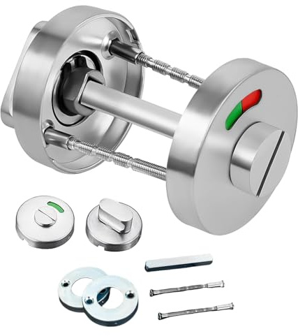 SKIKHN Rosace WC avec Indicateur, Ferrure de Porte WC, Rosace en Acier Inoxydable, Ensemble de Rosaces en Acier Inoxydable, avec Indicateur D'occupation Rouge et Vert, pour Salle de Bain et Toilettes
