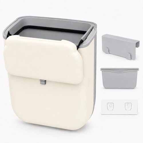 Otopone Food Waste Bin, Sliding Cover Folding Cupboard Bin | Food Waste Caddy for Kitchen Bathroom Bedroom and Camping (Cream White)
